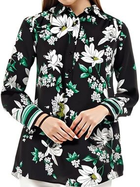 Jones New York Petite Floral-Print Popover Tunic Blouse - Jones Black PS